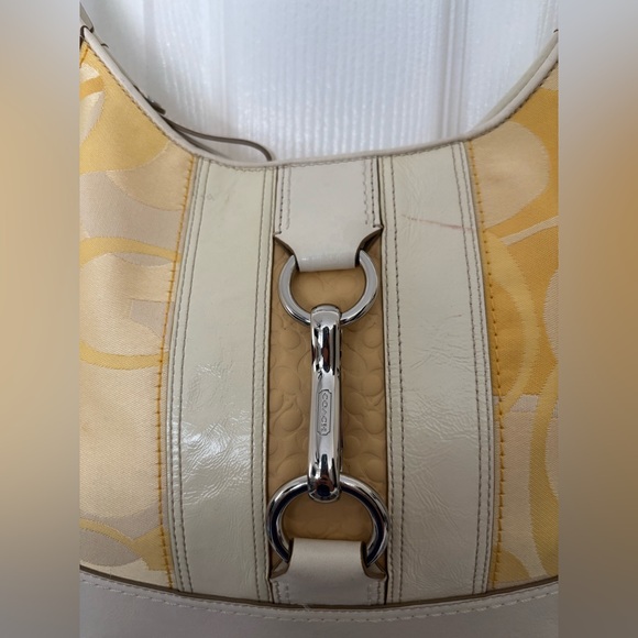 Vintage COACH HOBO SHOULDER BAG PURSE YELLOW WHITE F13336 SPRING SUMMER - Picture 3 of 13